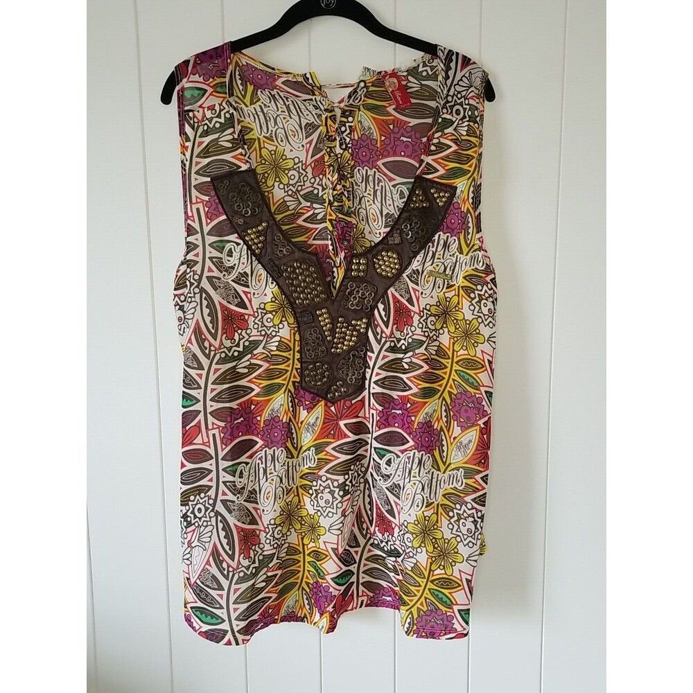 Vintage Apple Bottoms Shirt Top Women's 2X Sleeveless Embellished Tulip Back